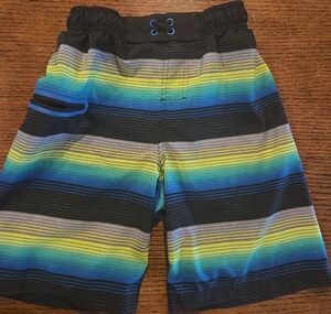 Wonder Nation Striped Kids Swim Trunks - Black, Blue, Green, Yellow